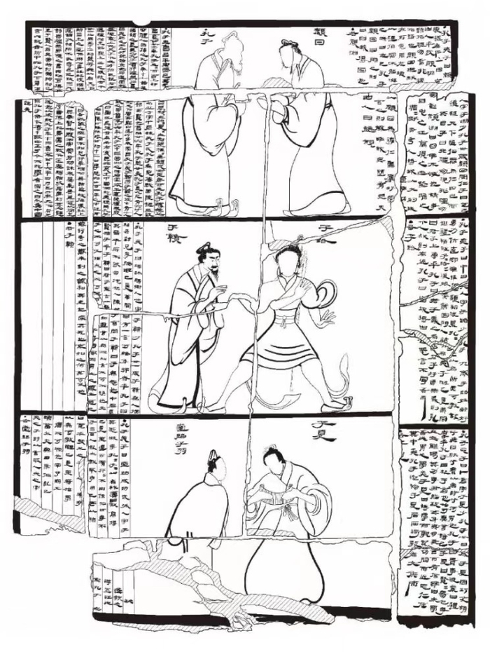 绘有孔子、颜回等人图像和传记的衣镜背面（图片来源：江西省文物考古研究院）