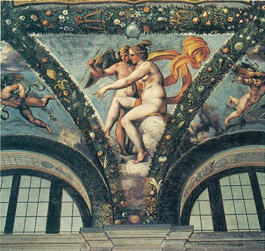 乔万尼·达·乌迪内等绘制，法尔内西纳庄园里的“塞姬凉廊”。（《不散的筵席：艺术中的饮食文化史》内页插图）