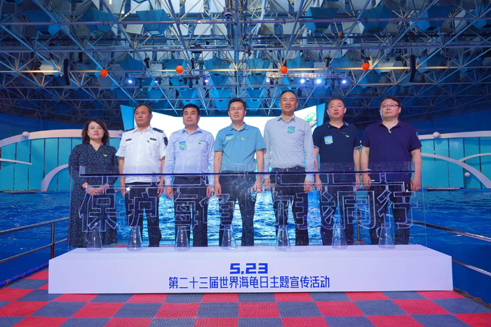　　图：第23届世界海龟日主题宣传活动在海合安集团青岛海昌极地海洋公园启幕
