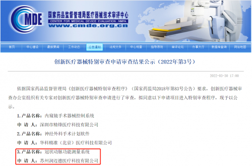 　　国家药监局创新医疗器械特别审批通道结果公示