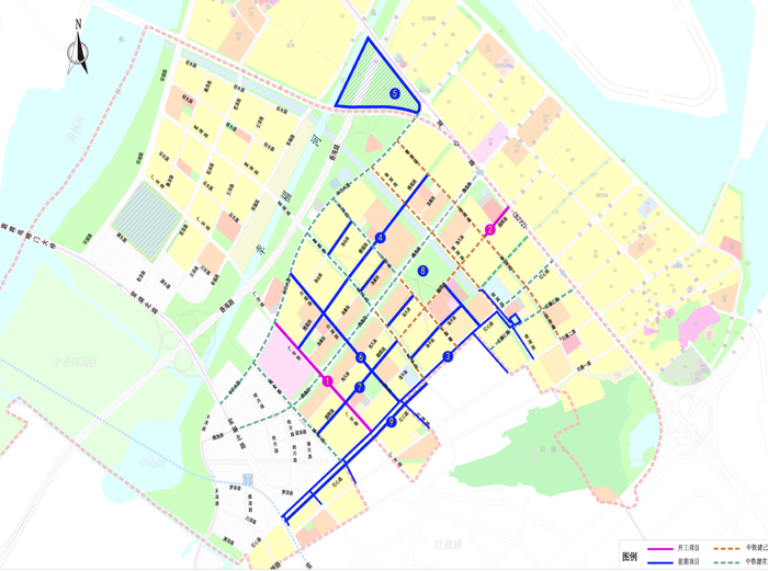 ▲湖心新城基础设施建设项目平面示意图