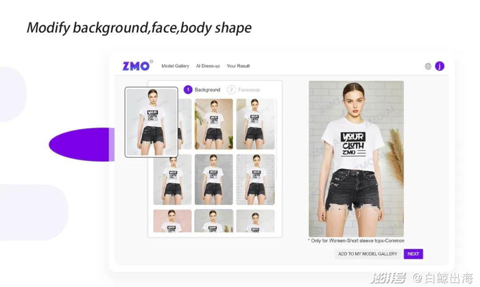 仅需提供服装款式和模特的各项数值，ZMO.ai 就能为卖家提供展示图 | 图片来源：ZMO.ai