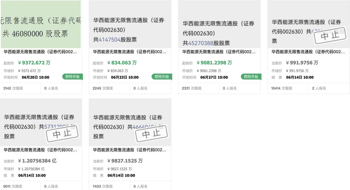 　　（黎仁超持有的华西能源股份拟被拍卖情况，来源：淘宝拍卖平台）