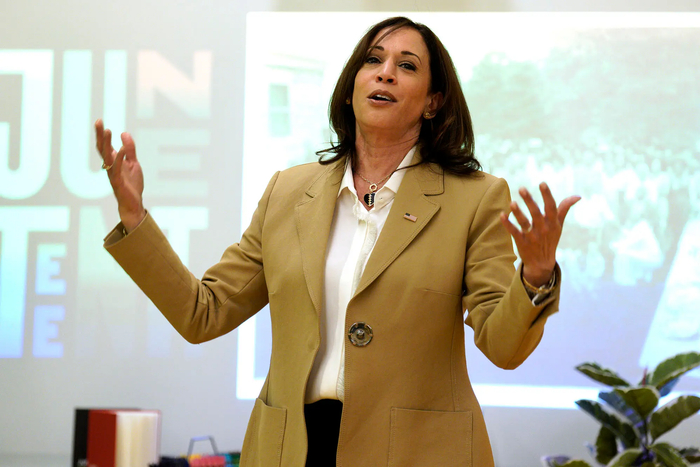 当地时间20日，哈里斯访问非裔美国人历史文化国家博物馆，与一群儿童交谈 图源：《纽约邮报》