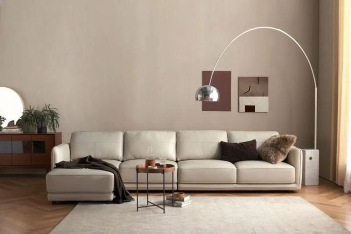 　　● 拿破仑真皮组合沙发 四人位+脚踏 奶茶灰