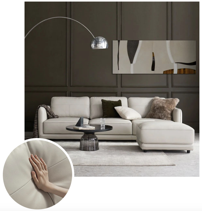 　　● 拿破仑真皮组合沙发 三人位+脚踏 奶茶灰