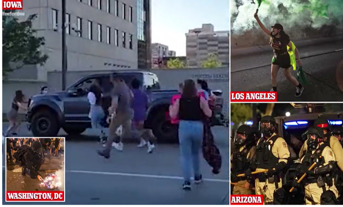 ↑美国最高法院裁决推翻“罗诉韦德案”后，多座城市举行了抗议活动