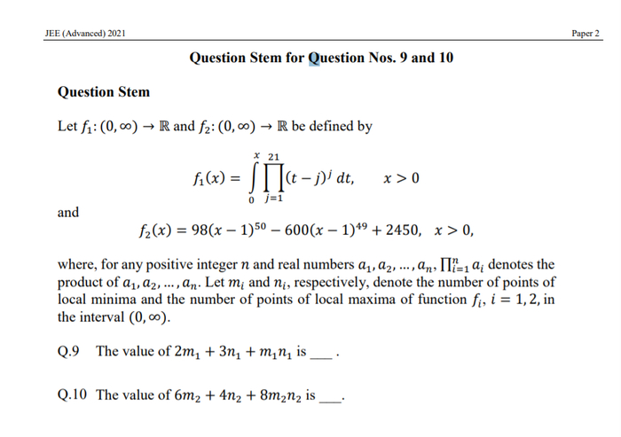 2021年印度理工复试试题&nbsp; &nbsp;图源：JEE官网