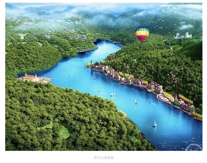 ▲世外乡村集团规划将大海子修改为人工湖效果图。图片来源/海子山项目宣传资料