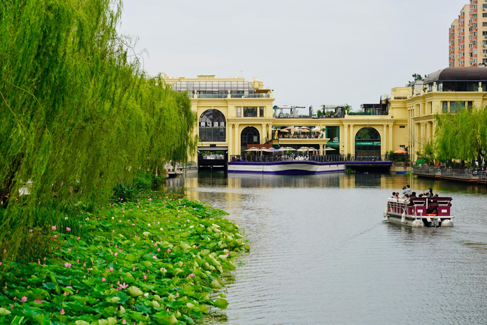游船经过亮马港湾。新京报记者 王飞 摄