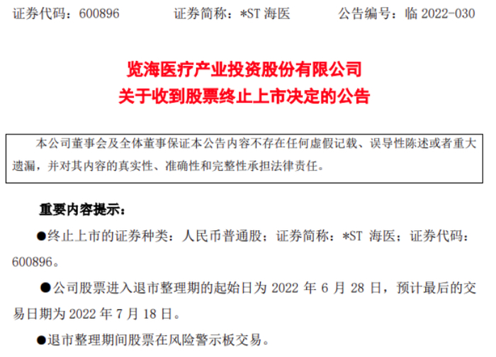 　　▲图源：*ST海医公告