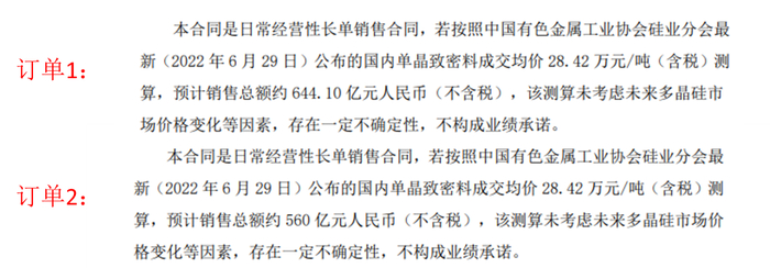 通威股份今日披露两份重要合同金额 图片来源：公司公告截图