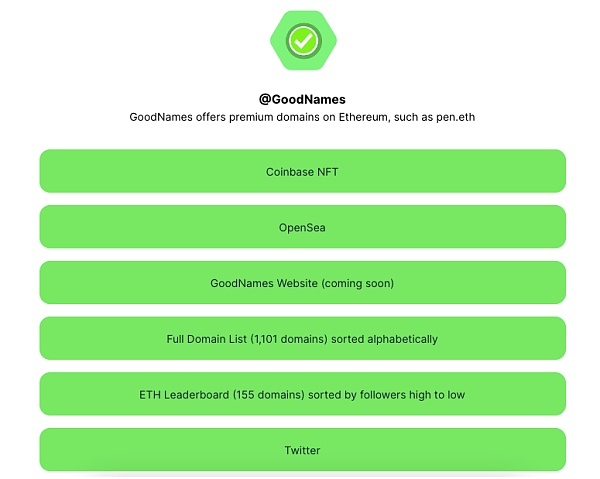 ‘goodnames.eth’持有者开设了ENS域名商城