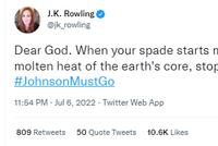 J·K·罗琳也加入了,呼吁约翰逊“必须下台”