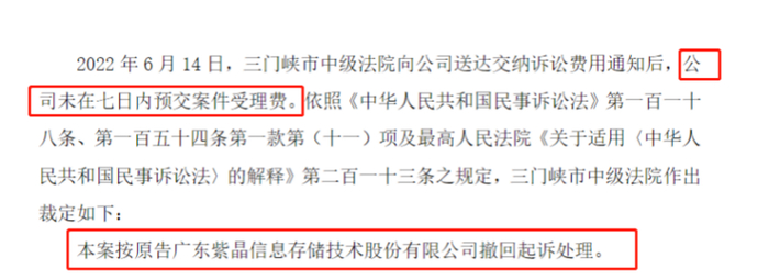 图为*ST紫晶撤回起诉公告内文