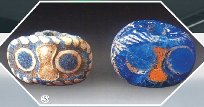 ▲江苏无锡鸿山越墓出土的战国早期蜻蜓眼玻璃珠。