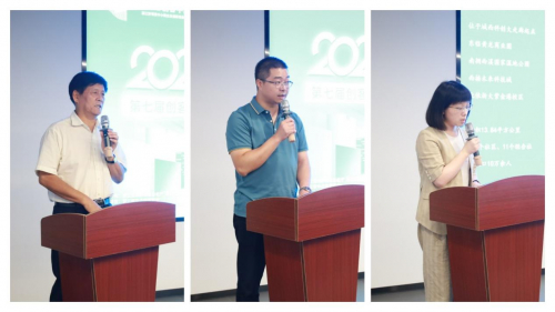 　　△ 从左到右分别是：浙江省中小企业协会常务副会长、兼秘书长蔡章生;米贝创新副总裁冯耀; 蒋村街道办事处主任徐冠群