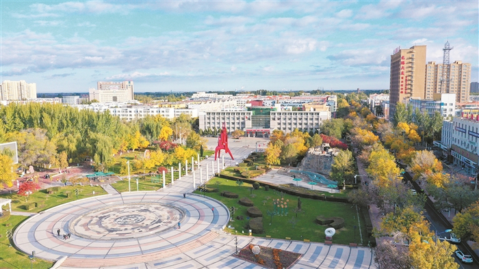     航拍五家渠市文化广场（摄于2021年10月7日）。兵团日报常驻记者  李华北  摄