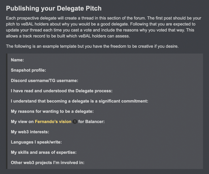 Balancer 代表机制申请示例