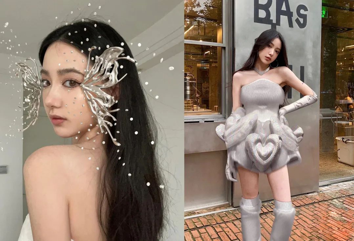 美妆博主 @Xuhmmmm 在个人主页分享自己穿戴虚拟时装的造型图。图片来源：@Xuhmmmm