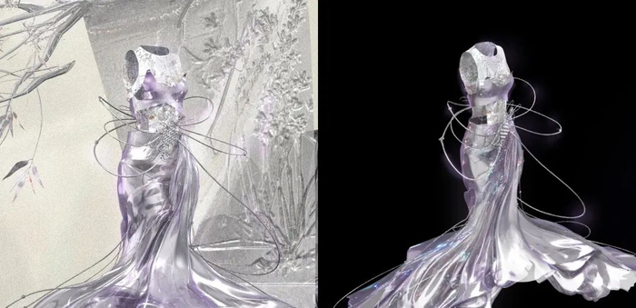 博主 @itsblacknana 身穿&nbsp; D1mension7 虚拟 “高定” 礼服。图片来源：@D1mension7