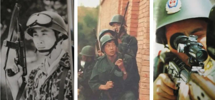 ▲ 不同时期头戴GK80式钢盔的武警战士