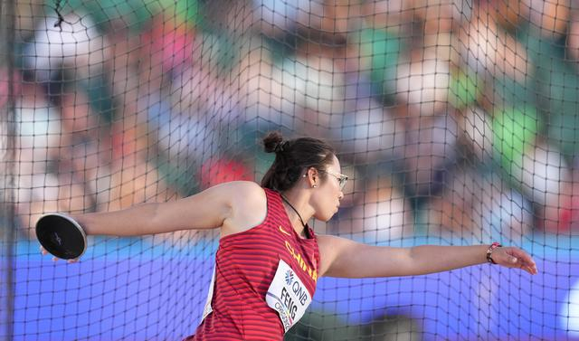 冯彬时隔11年为中国女子铁饼再夺世锦赛金牌。  新华社记者 吴晓凌 摄