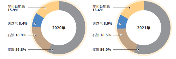  2020年、2021年能源消费结构对比