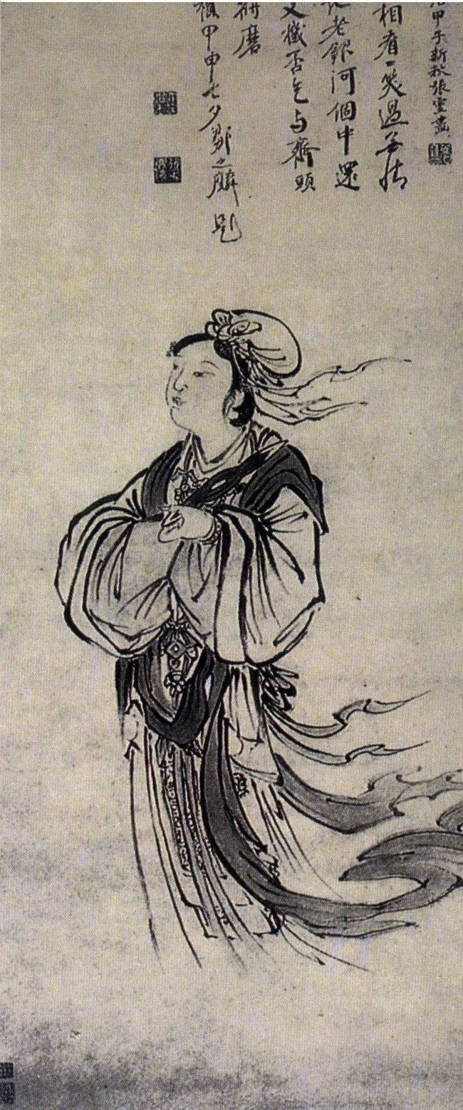 《织女图轴》，明代画家张灵绘于1504年（来源：commons.wikimedia.org）
