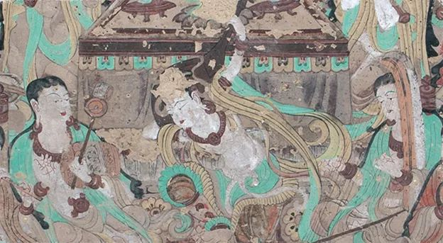 莫高窟112窟 观无量寿经变下部乐舞（反弹琵琶像） 图 | 《世纪敦煌》