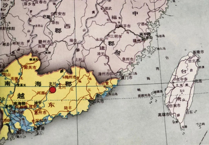 秦时龙川疆域 谭其骧 （据《中国历史地图集》）