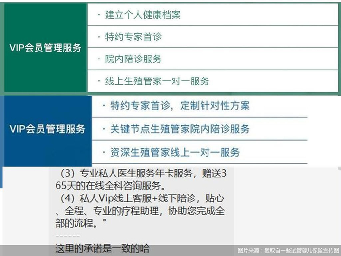 图说：北京商报记者获悉的几款试管婴儿保险提供的增值服务