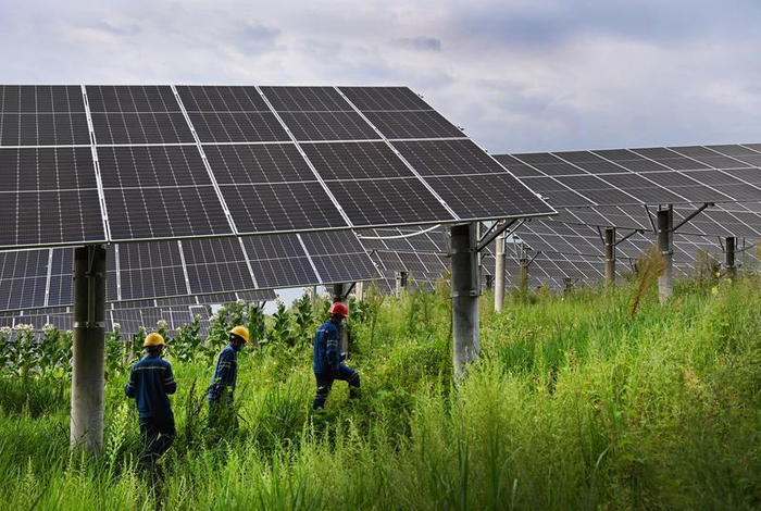 ▲8月19日，陕西洛南，负责生产运维的湖南安华源电力科技有限公司员工对光伏区进行日常巡视。图/新华社