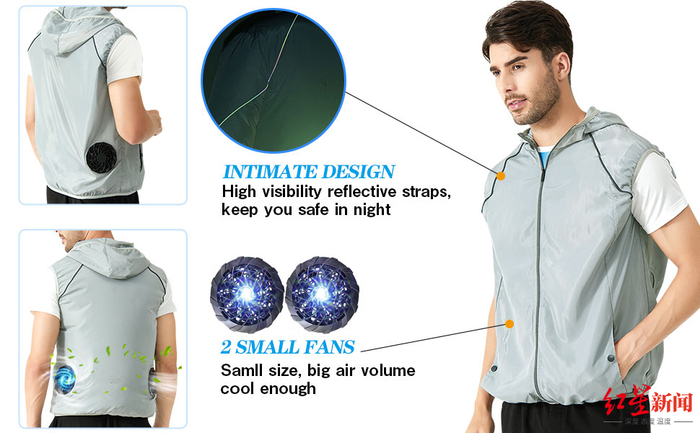 ↑“空调服”通常内置两个小型制冷风扇