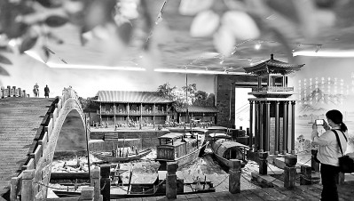     5月18日，市民在位于河南洛阳市的隋唐大运河文化博物馆内，参观复原的隋唐时期新潭码头。黄政伟摄/光明图片