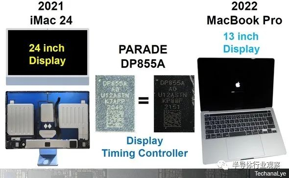 图 4 M2 MacBook Pro 上的 TCON（显示时序控制器）。使用与 24 英寸 iMac 相同的 TCON  