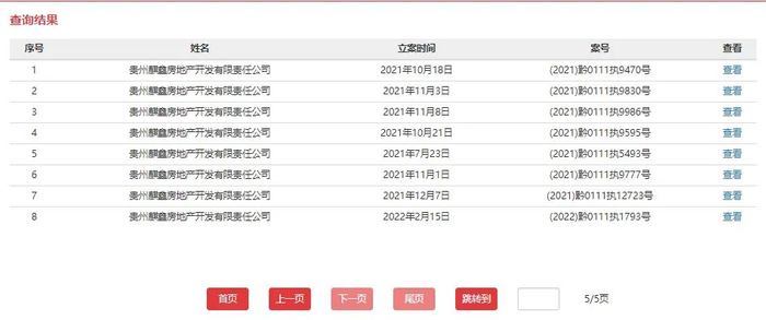 贵州麒鑫房地产在数十起案件中被列为失信被执行人 截图来源：中国执行信息公开网