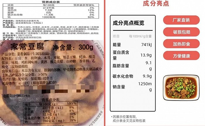 不同平台的三款预制菜配料表