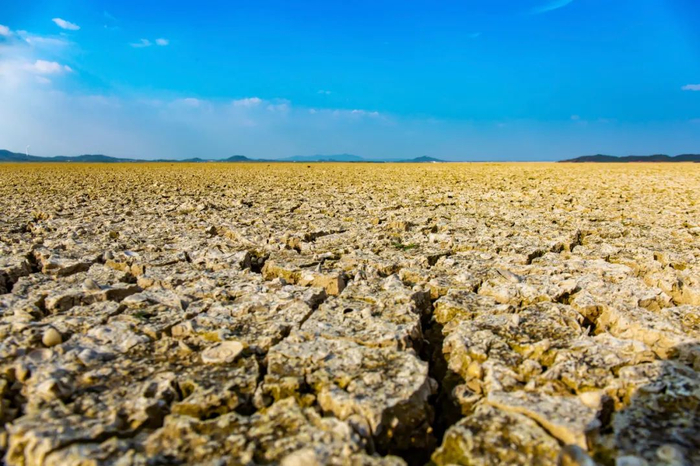 9月3日，暴露在骄阳下的湖床干涸开裂。摄影：刘远庆
