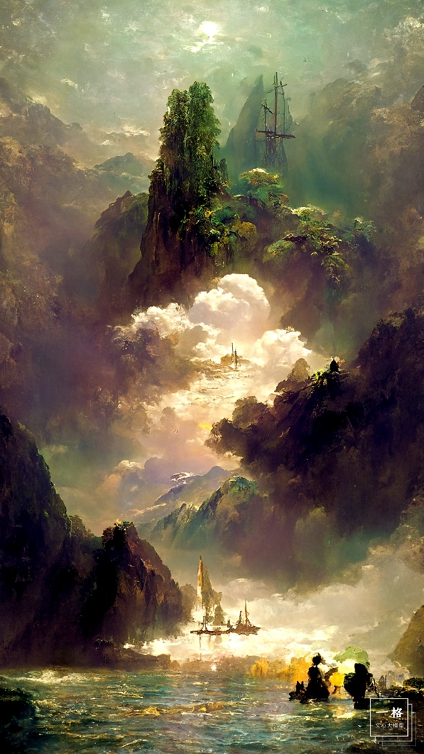 ▲AI根据文字描述生成的《苍兰诀》中的苍盐海，跟剧照不同，但别具风味 / 图源百度