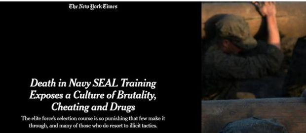 受训学员死亡暴露美国海豹突击队中的残酷行为、作弊和药物问题。图片来源：《纽约时报》报道截图