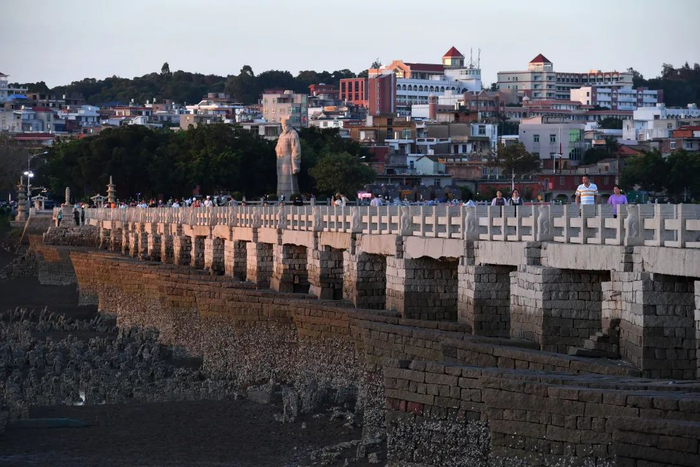 洛阳桥的筏型桥基上密密麻麻生长着牡蛎　福建日报记者　林熙／摄