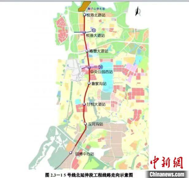 图为重庆地铁5号线北延伸段线路示意图。　重庆城市交通开发投资（集团）有限公司供图