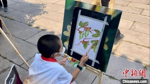 图为在颐和园少儿美术课堂绘画的学生。　徐婧 摄