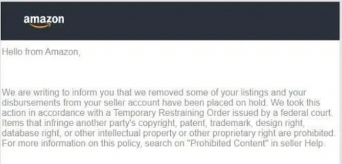 　　由亚马逊发给卖家的临时禁令邮件