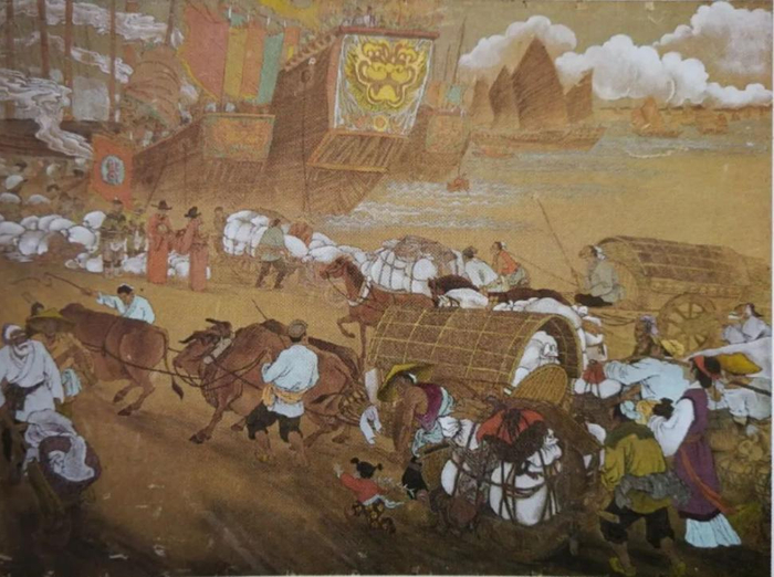 想象中在长乐太平港码头，郑和下西洋的场景（油画）。图源常来长乐