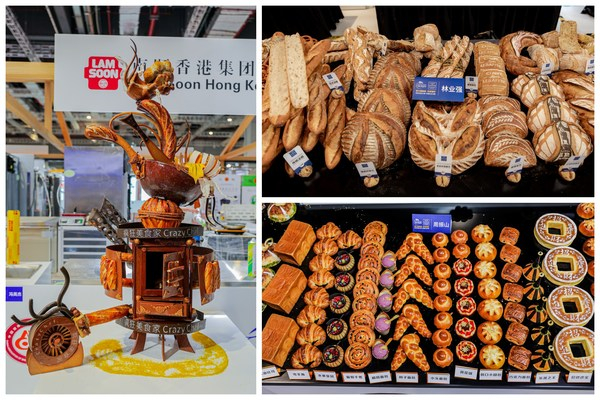 　　法式长棍&欧式特色面包冠军林业强、羊角丹麦&花式甜面包冠军周振山、艺术面包冠军冯英杰