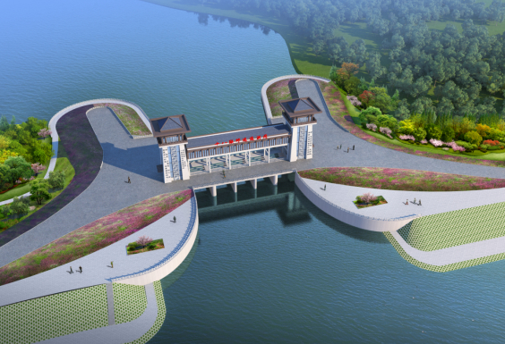 十八联圩进（退）洪闸鸟瞰效果图。（合肥市水务局供图）