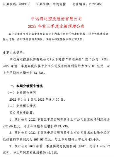 　　▲中远海控公告截图