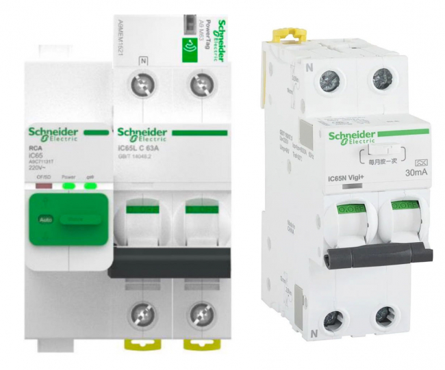 　　左：PowerTag FD电能监测模块  右：Acti9 iC65系列断路器